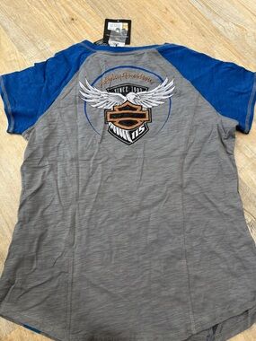 Harley-Davidson Gray & Blue Raglan Logo T‑Shirt